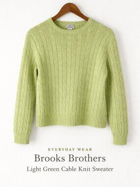 Brooks Brothers 346 Cable Knit Sweater Green Cotton Crewneck M